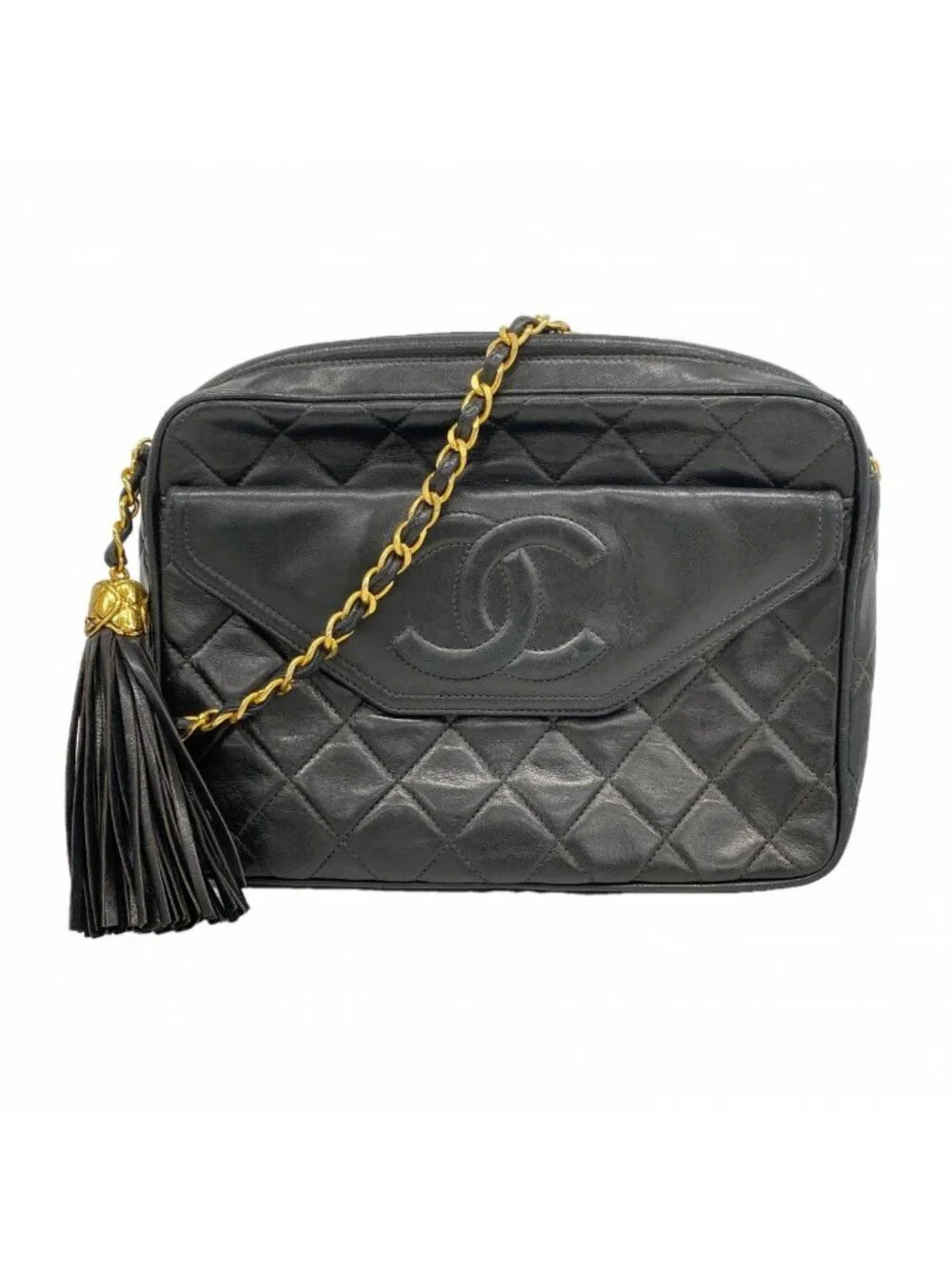 Chanel Shoulder Bag Quilted Lambskin Black Gold